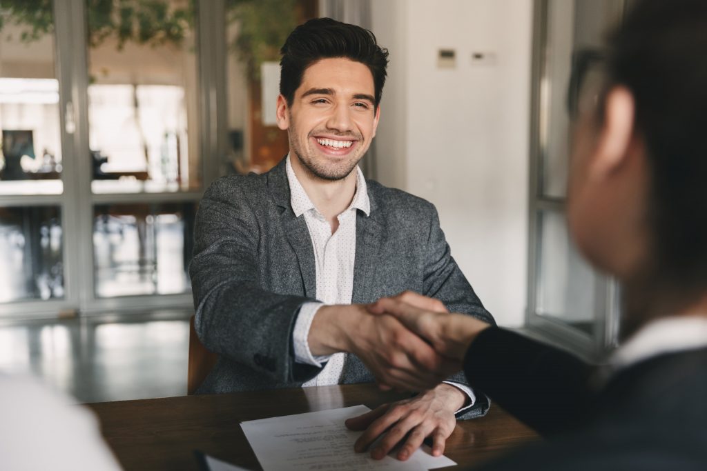 Business, career and placement concept - happy caucasian man 30s